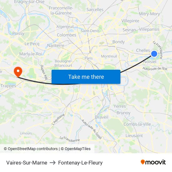 Vaires-Sur-Marne to Fontenay-Le-Fleury map