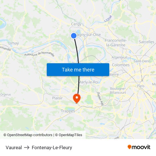 Vaureal to Fontenay-Le-Fleury map