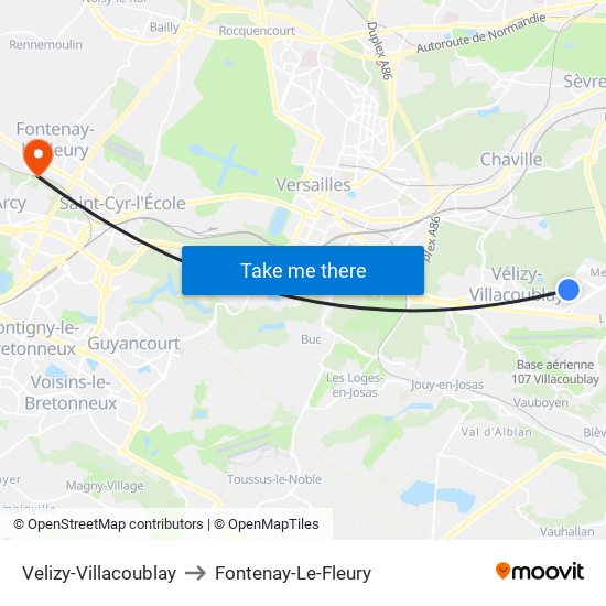 Velizy-Villacoublay to Fontenay-Le-Fleury map