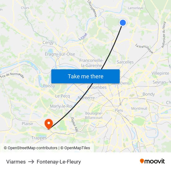 Viarmes to Fontenay-Le-Fleury map