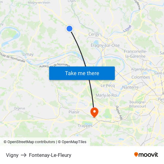 Vigny to Fontenay-Le-Fleury map