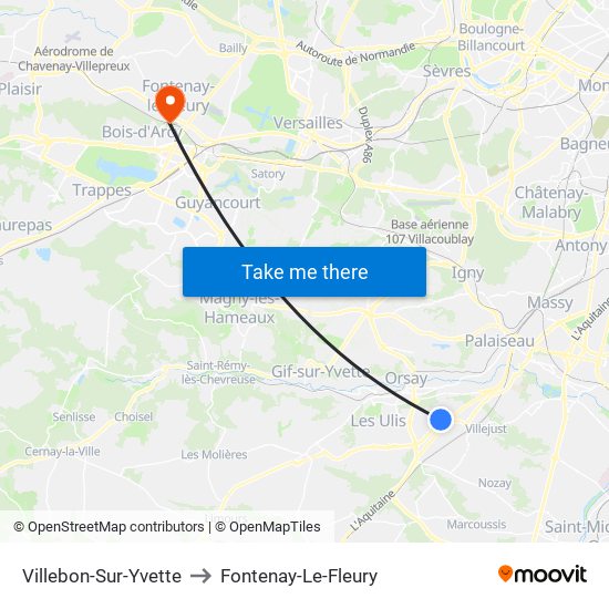 Villebon-Sur-Yvette to Fontenay-Le-Fleury map