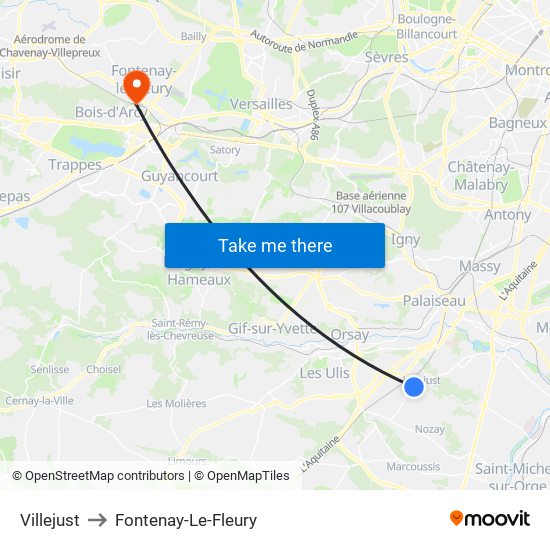 Villejust to Fontenay-Le-Fleury map