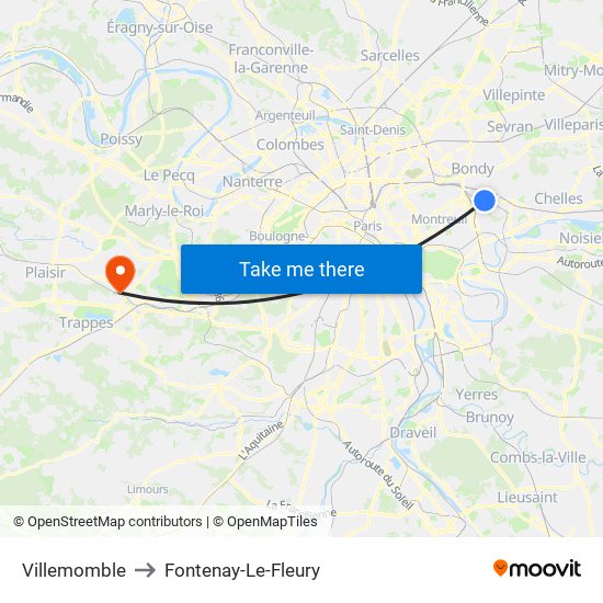 Villemomble to Fontenay-Le-Fleury map
