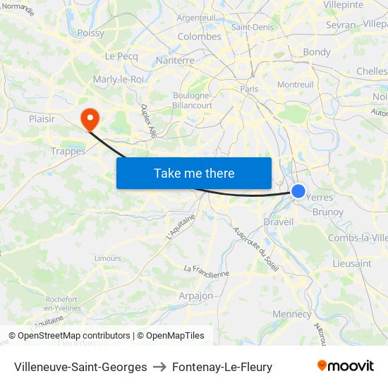 Villeneuve-Saint-Georges to Fontenay-Le-Fleury map