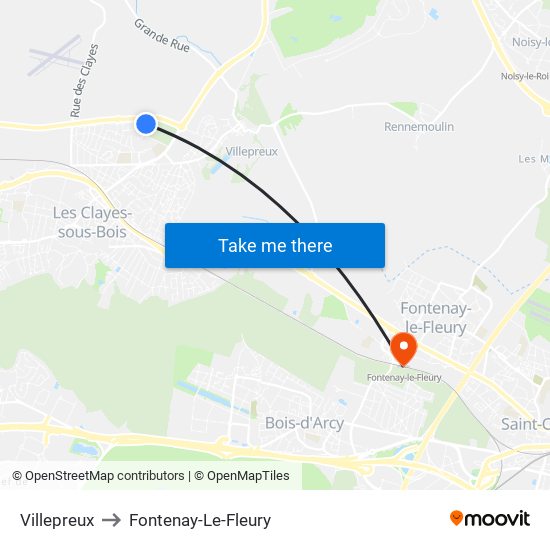 Villepreux to Fontenay-Le-Fleury map