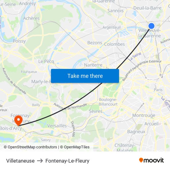 Villetaneuse to Fontenay-Le-Fleury map