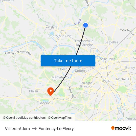 Villiers-Adam to Fontenay-Le-Fleury map