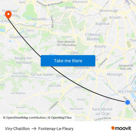 Viry-Chatillon to Fontenay-Le-Fleury map