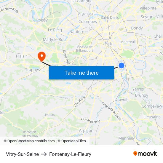 Vitry-Sur-Seine to Fontenay-Le-Fleury map