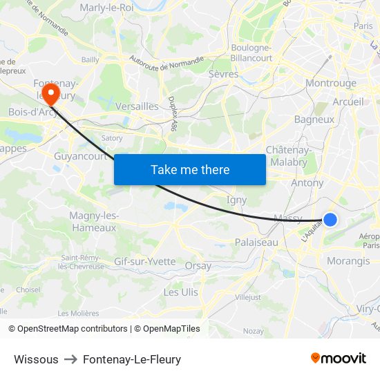 Wissous to Fontenay-Le-Fleury map