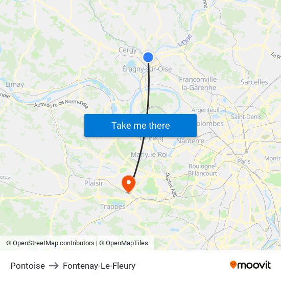 Pontoise to Fontenay-Le-Fleury map