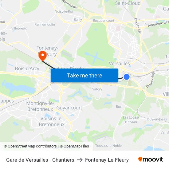 Gare de Versailles - Chantiers to Fontenay-Le-Fleury map
