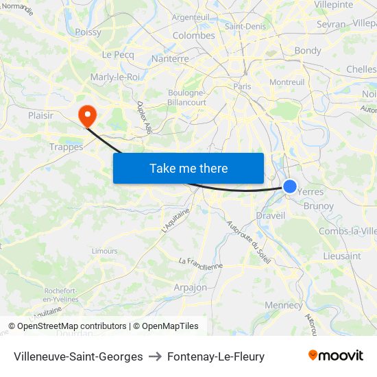 Villeneuve-Saint-Georges to Fontenay-Le-Fleury map