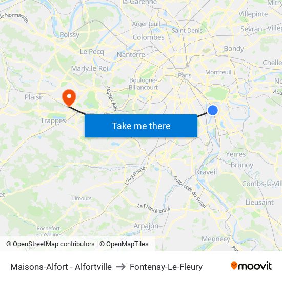 Maisons-Alfort - Alfortville to Fontenay-Le-Fleury map