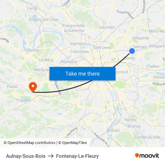 Aulnay-Sous-Bois to Fontenay-Le-Fleury map