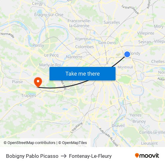 Bobigny Pablo Picasso to Fontenay-Le-Fleury map