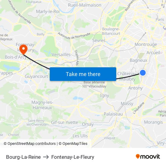 Bourg-La-Reine to Fontenay-Le-Fleury map