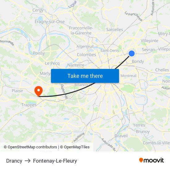Drancy to Fontenay-Le-Fleury map