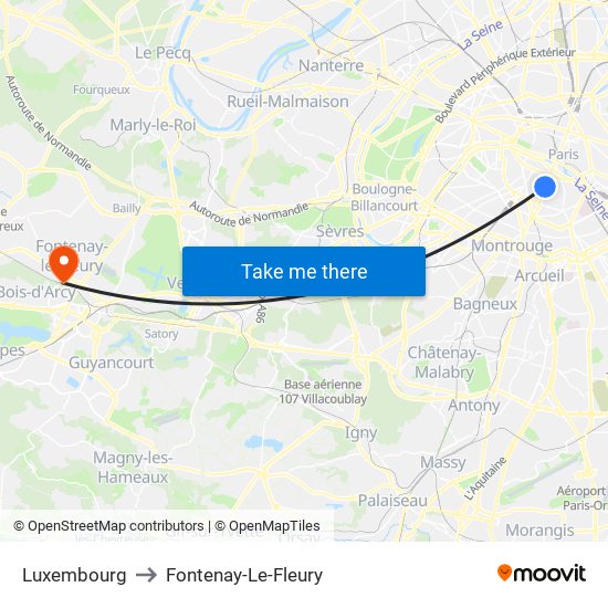 Luxembourg to Fontenay-Le-Fleury map