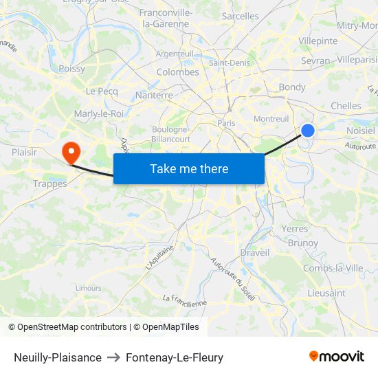 Neuilly-Plaisance to Fontenay-Le-Fleury map