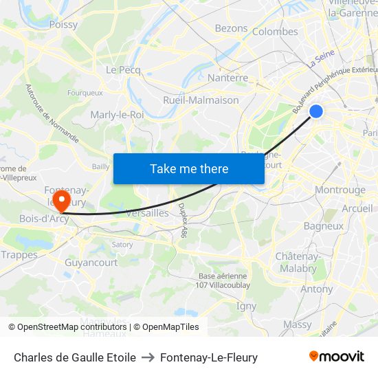 Charles de Gaulle Etoile to Fontenay-Le-Fleury map