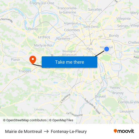 Mairie de Montreuil to Fontenay-Le-Fleury map
