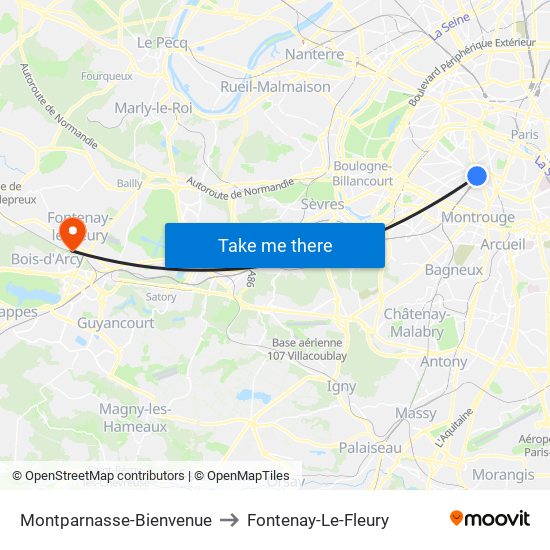 Montparnasse-Bienvenue to Fontenay-Le-Fleury map