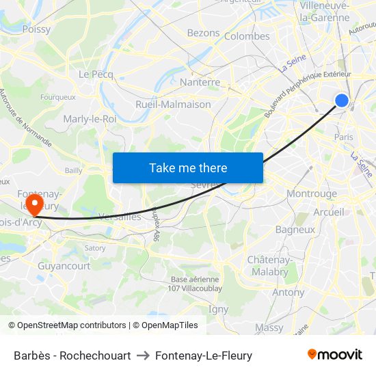 Barbès - Rochechouart to Fontenay-Le-Fleury map