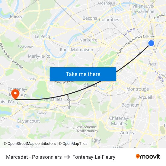 Marcadet - Poissonniers to Fontenay-Le-Fleury map