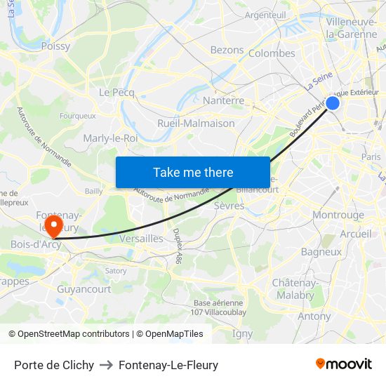 Porte de Clichy to Fontenay-Le-Fleury map