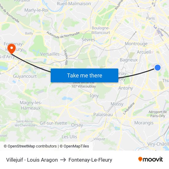 Villejuif - Louis Aragon to Fontenay-Le-Fleury map