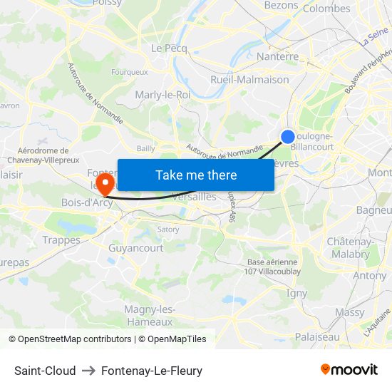 Saint-Cloud to Fontenay-Le-Fleury map