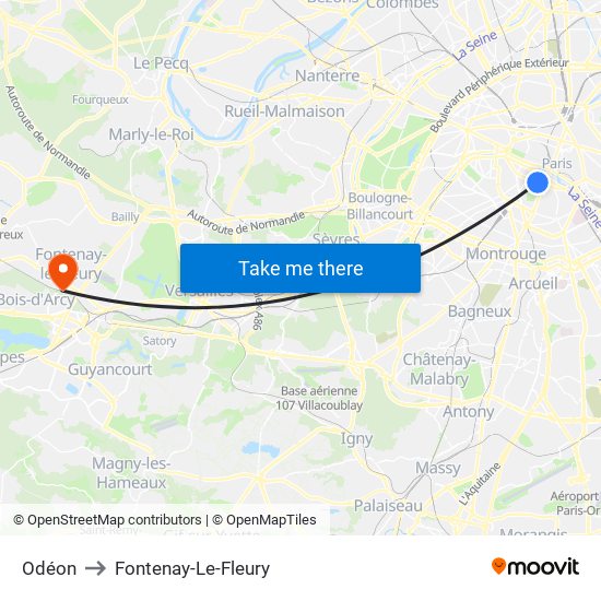 Odéon to Fontenay-Le-Fleury map