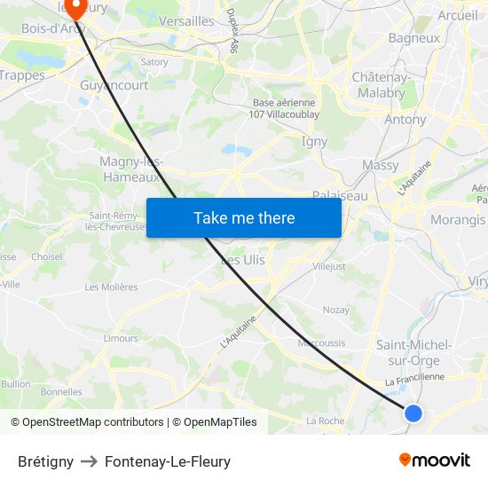 Brétigny to Fontenay-Le-Fleury map