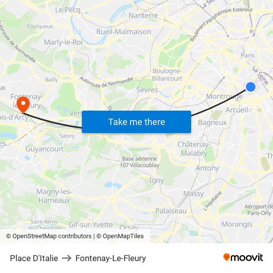 Place D'Italie to Fontenay-Le-Fleury map