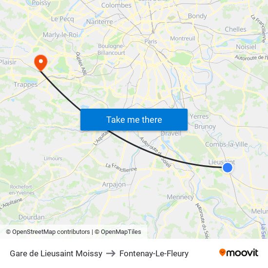 Gare de Lieusaint Moissy to Fontenay-Le-Fleury map