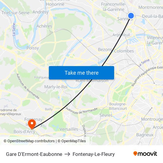 Gare D'Ermont-Eaubonne to Fontenay-Le-Fleury map