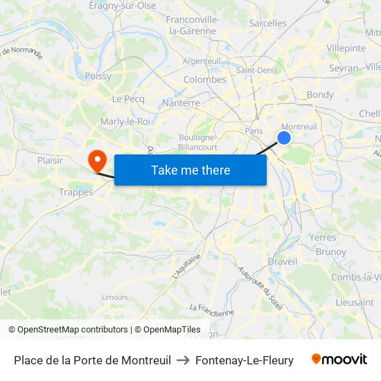 Place de la Porte de Montreuil to Fontenay-Le-Fleury map