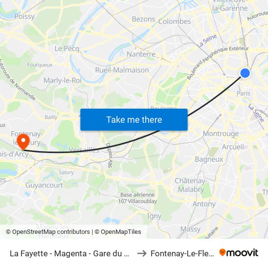 La Fayette - Magenta - Gare du Nord to Fontenay-Le-Fleury map