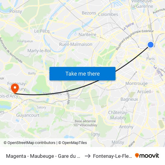 Magenta - Maubeuge - Gare du Nord to Fontenay-Le-Fleury map