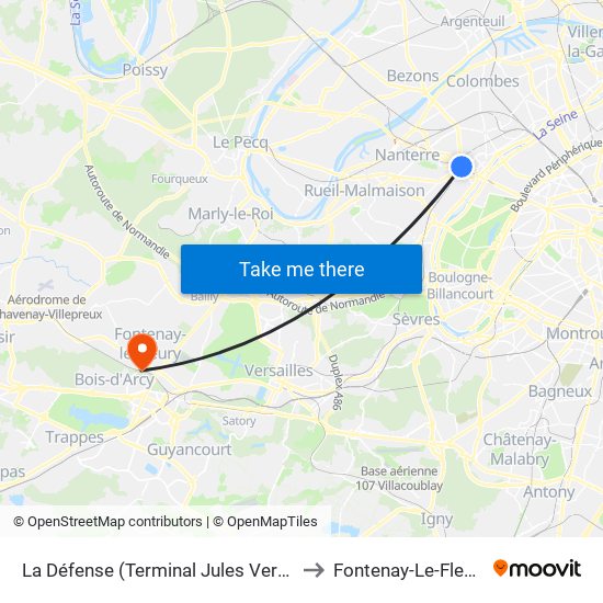 La Défense (Terminal Jules Verne) to Fontenay-Le-Fleury map