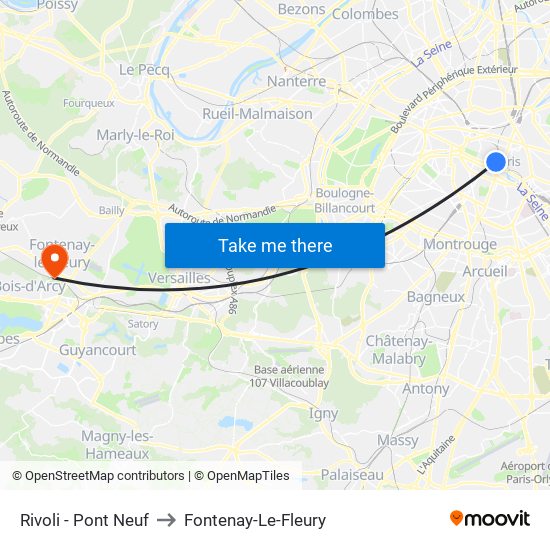 Rivoli - Pont Neuf to Fontenay-Le-Fleury map