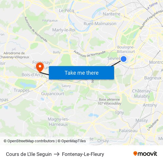 Cours de L'Ile Seguin to Fontenay-Le-Fleury map