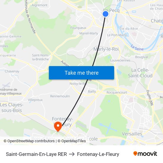 Saint-Germain-En-Laye RER to Fontenay-Le-Fleury map