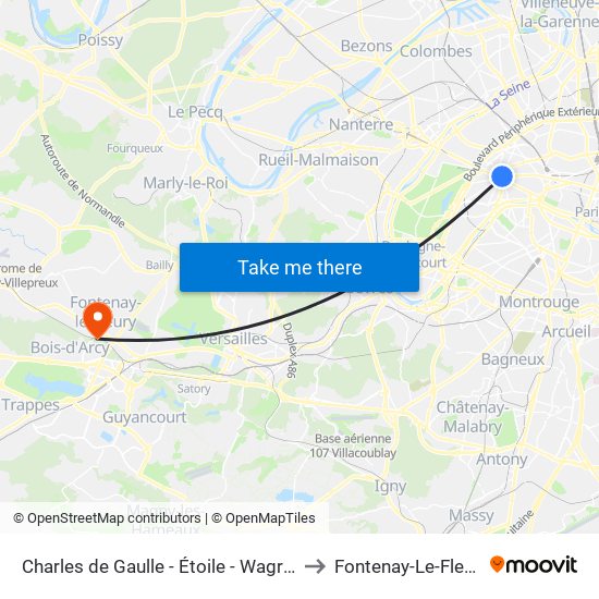 Charles de Gaulle - Étoile - Wagram to Fontenay-Le-Fleury map