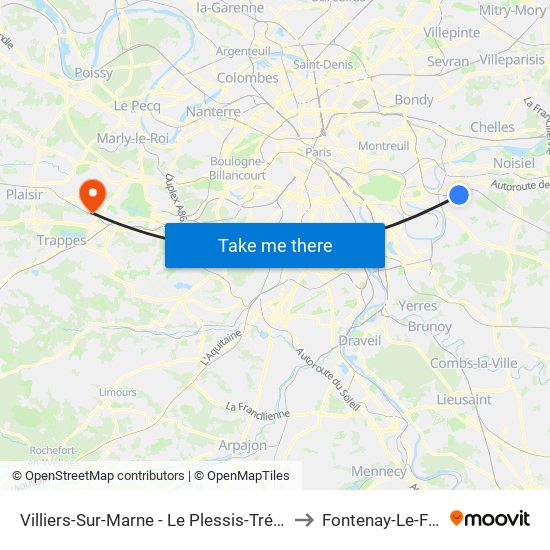 Villiers-Sur-Marne - Le Plessis-Trévise RER to Fontenay-Le-Fleury map