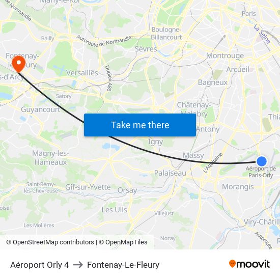 Aéroport Orly 4 to Fontenay-Le-Fleury map
