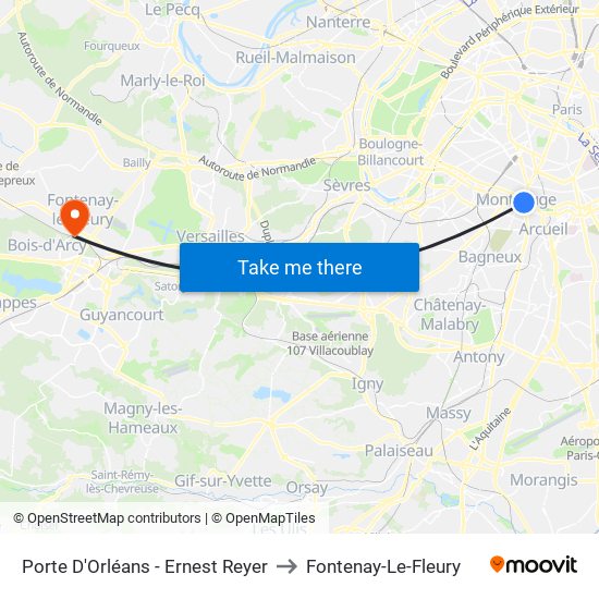 Porte D'Orléans - Ernest Reyer to Fontenay-Le-Fleury map