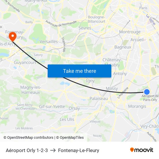 Aéroport Orly 1-2-3 to Fontenay-Le-Fleury map